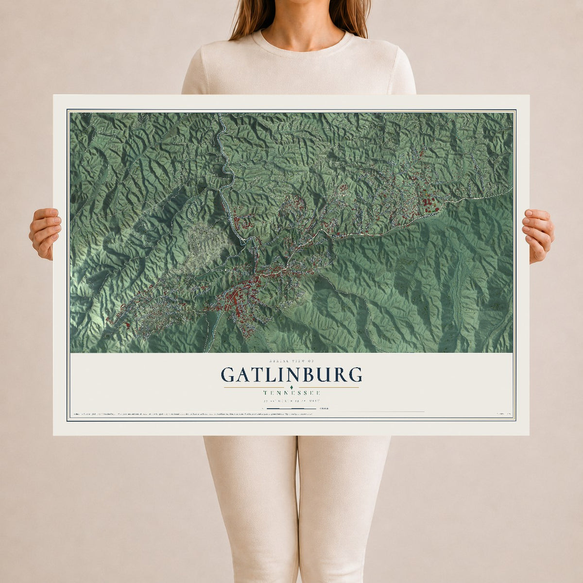 Map of Gatlinburg, Tennessee, 24 x 36 inch unframed archival matte print