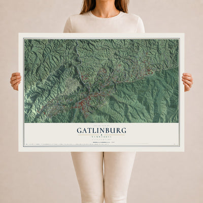 Map of Gatlinburg, Tennessee, 24 x 36 inch unframed archival matte print