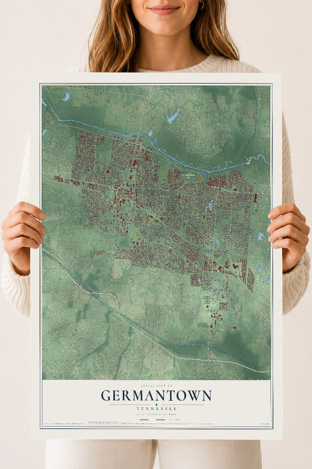 Map of Germantown, Tennessee, 18 x 24 inch unframed archival matte print