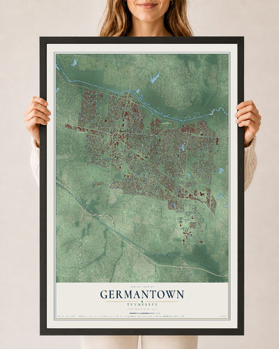 Map of Germantown, Tennessee, 24 x 36 inch print in a black wood frame