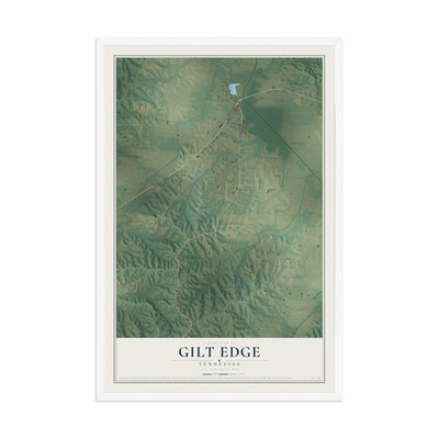 Map of Gilt Edge, Tennessee, 12 x 18 inch print in a white wood frame