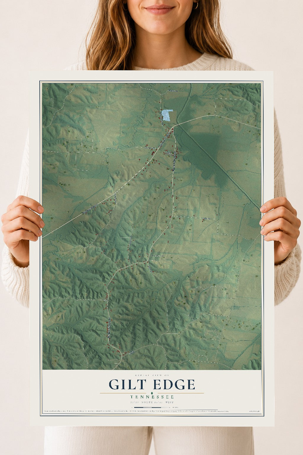 Map of Gilt Edge, Tennessee, 18 x 24 inch unframed archival matte print
