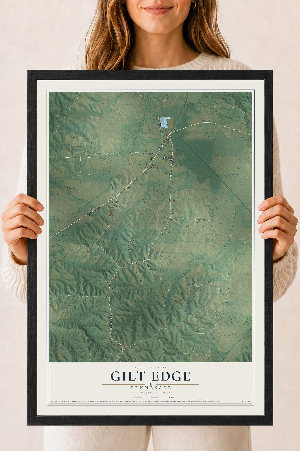 Map of Gilt Edge, Tennessee, 18 x 24 inch print in a black wood frame