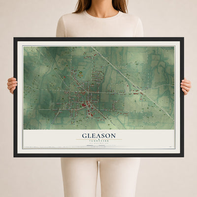 Map of Gleason, Tennessee, 24 x 36 inch print in a black wood frame