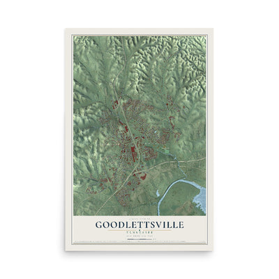 Map of Goodlettsville, Tennessee, 12 x 18 inch unframed archival matte print