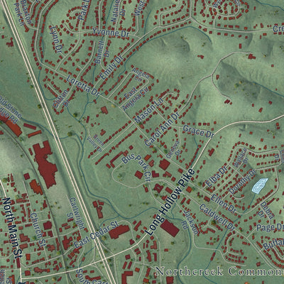 Close-up of the map of Goodlettsville, Tennessee print showing street and building detail