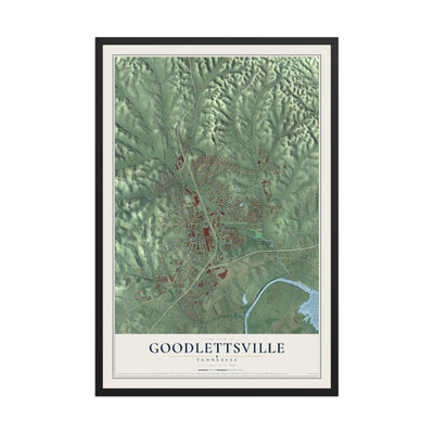 Map of Goodlettsville, Tennessee, 12 x 18 inch print in a black wood frame