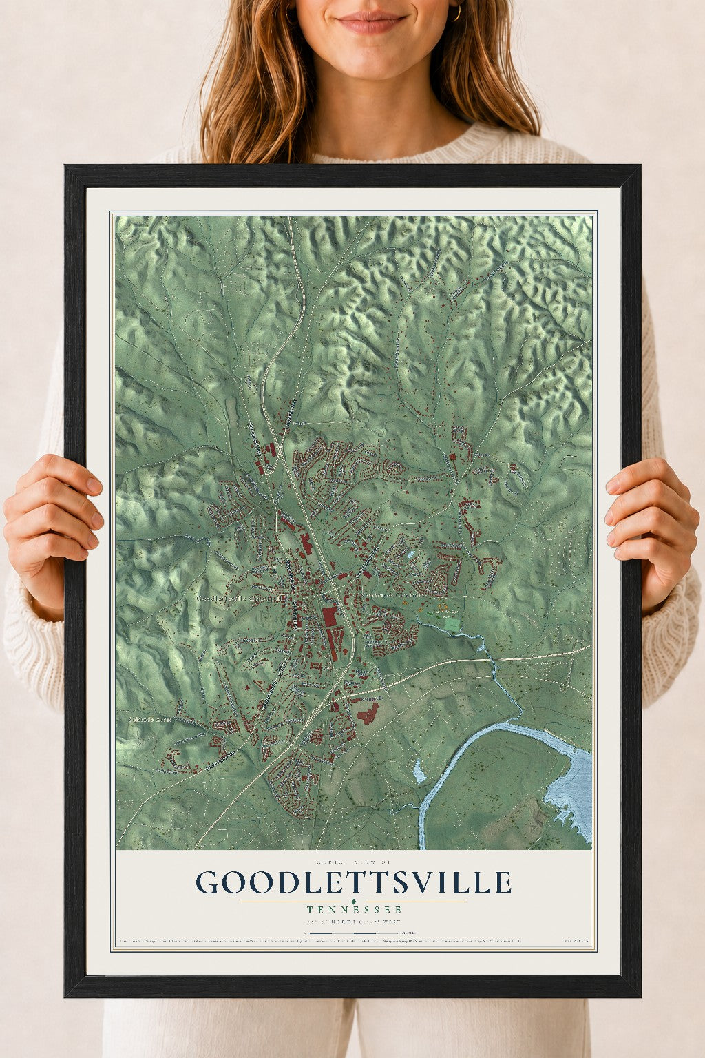 Map of Goodlettsville, Tennessee, 18 x 24 inch print in a black wood frame