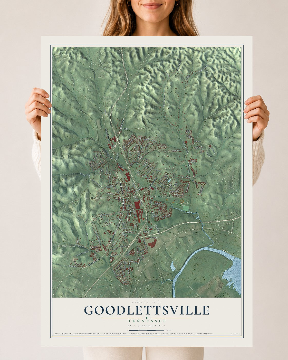 Map of Goodlettsville, Tennessee, 24 x 36 inch unframed archival matte print