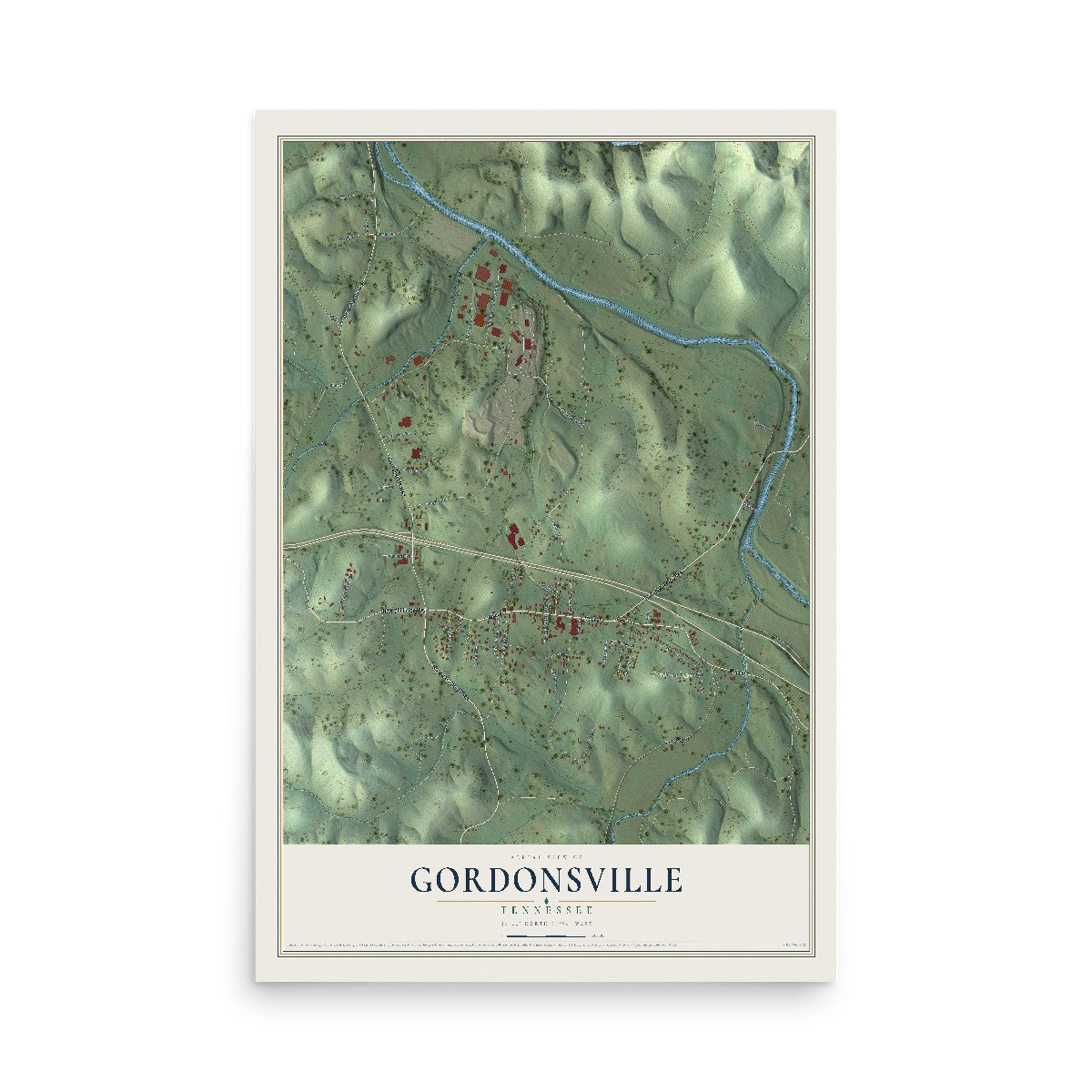 Map of Gordonsville, Tennessee, 12 x 18 inch unframed archival matte print