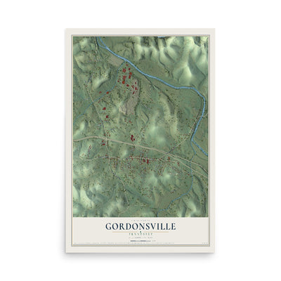 Map of Gordonsville, Tennessee, 12 x 18 inch unframed archival matte print