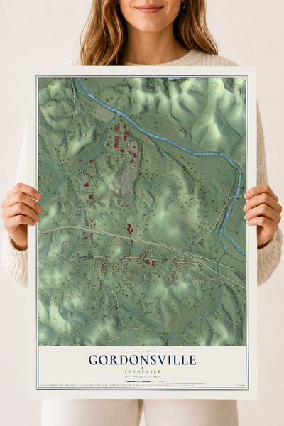Map of Gordonsville, Tennessee, 18 x 24 inch unframed archival matte print