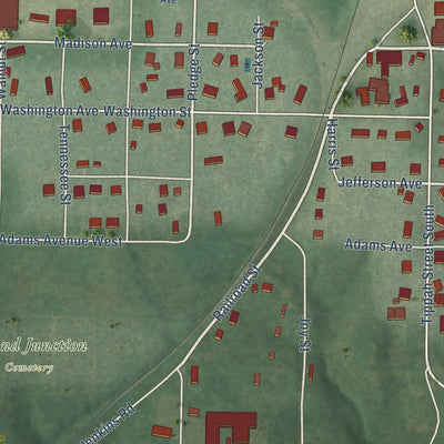 Close-up of the map of Grand Junction, Tennessee print showing street and building detail