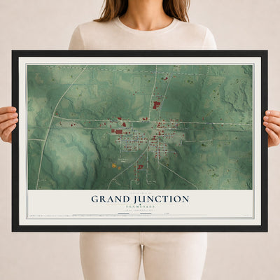Map of Grand Junction, Tennessee, 18 x 24 inch print in a black wood frame