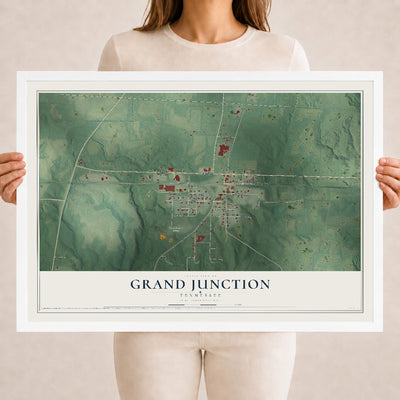 Map of Grand Junction, Tennessee, 18 x 24 inch print in a white wood frame