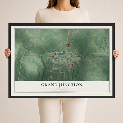 Map of Grand Junction, Tennessee, 24 x 36 inch print in a black wood frame