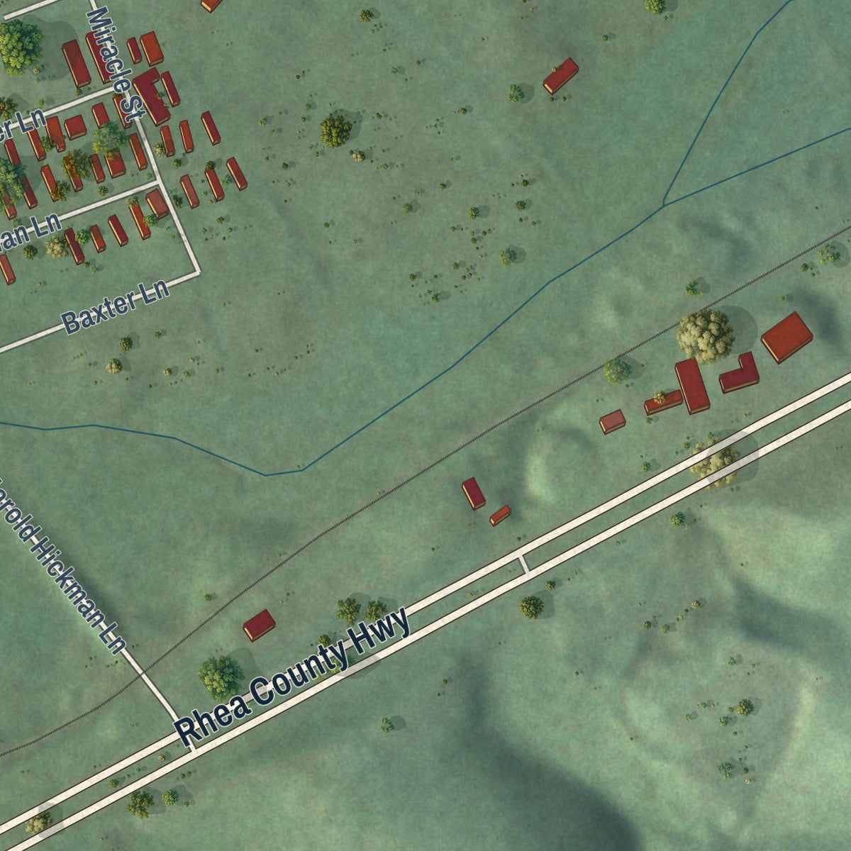 Second close-up of the map of Graysville, Tennessee print showing more streets and buildings