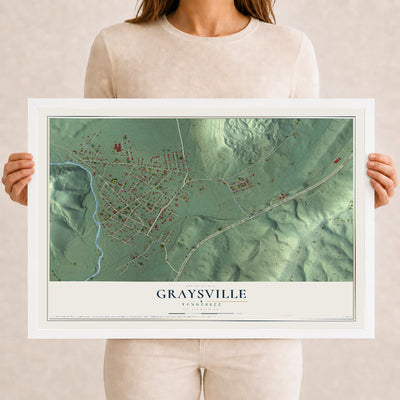 Map of Graysville, Tennessee, 12 x 18 inch print in a white wood frame