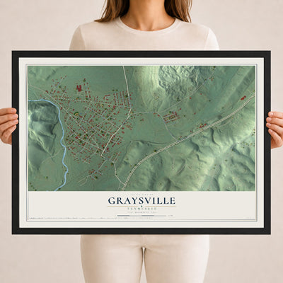 Map of Graysville, Tennessee, 18 x 24 inch print in a black wood frame
