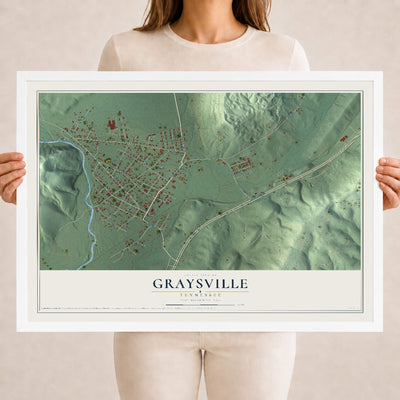 Map of Graysville, Tennessee, 18 x 24 inch print in a white wood frame