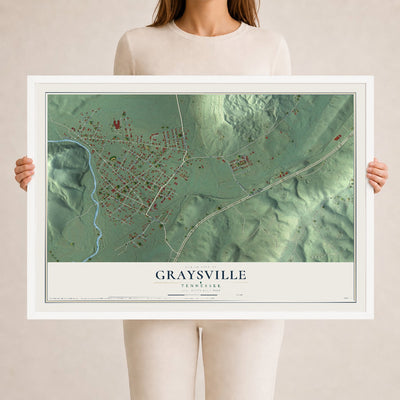 Map of Graysville, Tennessee, 24 x 36 inch print in a white wood frame