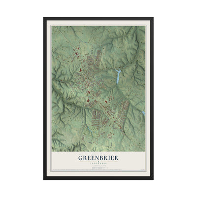 Map of Greenbrier, Tennessee, 12 x 18 inch print in a black wood frame