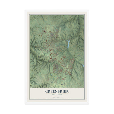 Map of Greenbrier, Tennessee, 12 x 18 inch print in a white wood frame