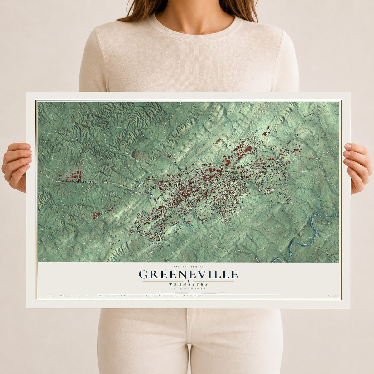 Map of Greeneville, Tennessee, 12 x 18 inch unframed archival matte print