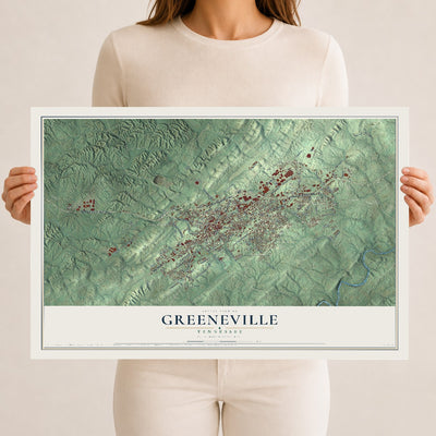 Map of Greeneville, Tennessee, 12 x 18 inch unframed archival matte print