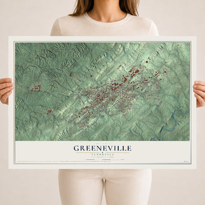Map of Greeneville, Tennessee, 18 x 24 inch unframed archival matte print