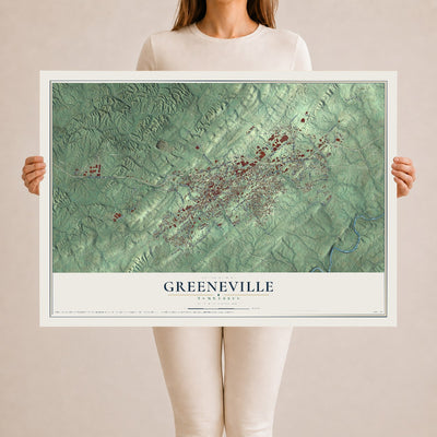 Map of Greeneville, Tennessee, 24 x 36 inch unframed archival matte print