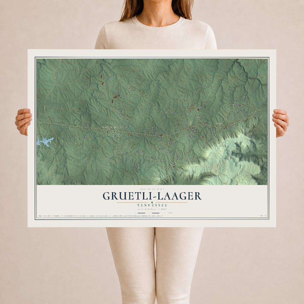 Map of Gruetli-Laager, Tennessee, 24 x 36 inch unframed archival matte print