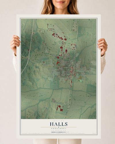 Map of Halls, Tennessee, 24 x 36 inch unframed archival matte print