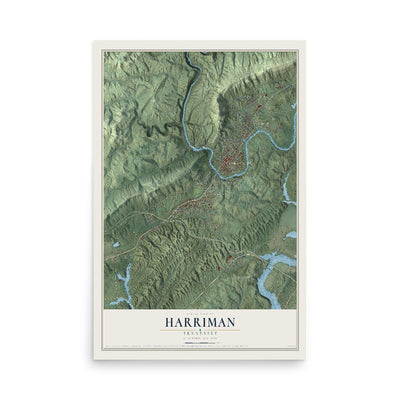Map of Harriman, Tennessee, 12 x 18 inch unframed archival matte print