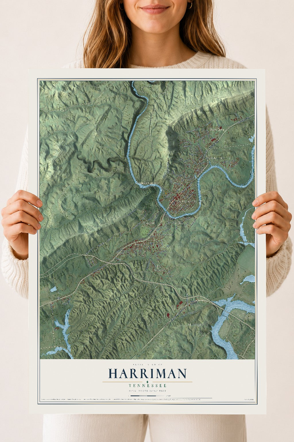 Map of Harriman, Tennessee, 18 x 24 inch unframed archival matte print