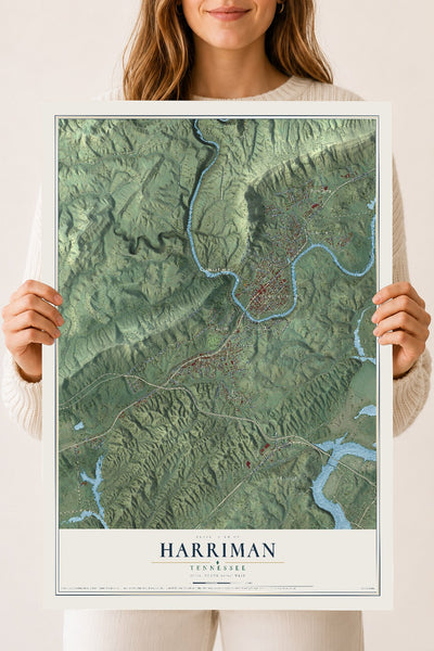 Map of Harriman, Tennessee, 18 x 24 inch unframed archival matte print