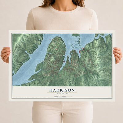 Map of Harrison, Tennessee, 12 x 18 inch unframed archival matte print