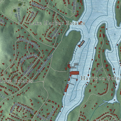 Close-up of the map of Harrison, Tennessee print showing street and building detail