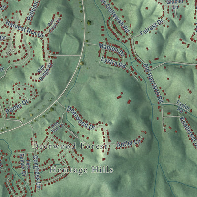 Second close-up of the map of Harrison, Tennessee print showing more streets and buildings