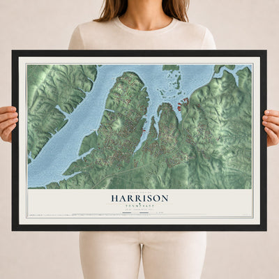 Map of Harrison, Tennessee, 18 x 24 inch print in a black wood frame