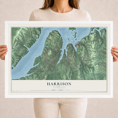 Map of Harrison, Tennessee, 18 x 24 inch print in a white wood frame