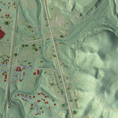 Close-up of the map of Helenwood, Tennessee print showing street and building detail