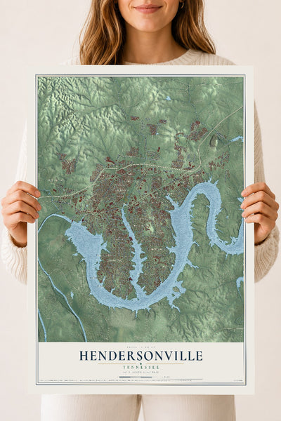 Map of Hendersonville, Tennessee, 18 x 24 inch unframed archival matte print
