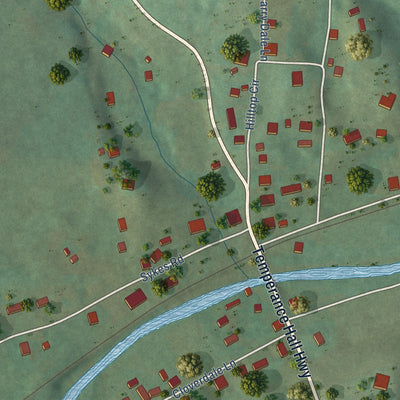 Close-up of the map of Hickman, Tennessee print showing street and building detail