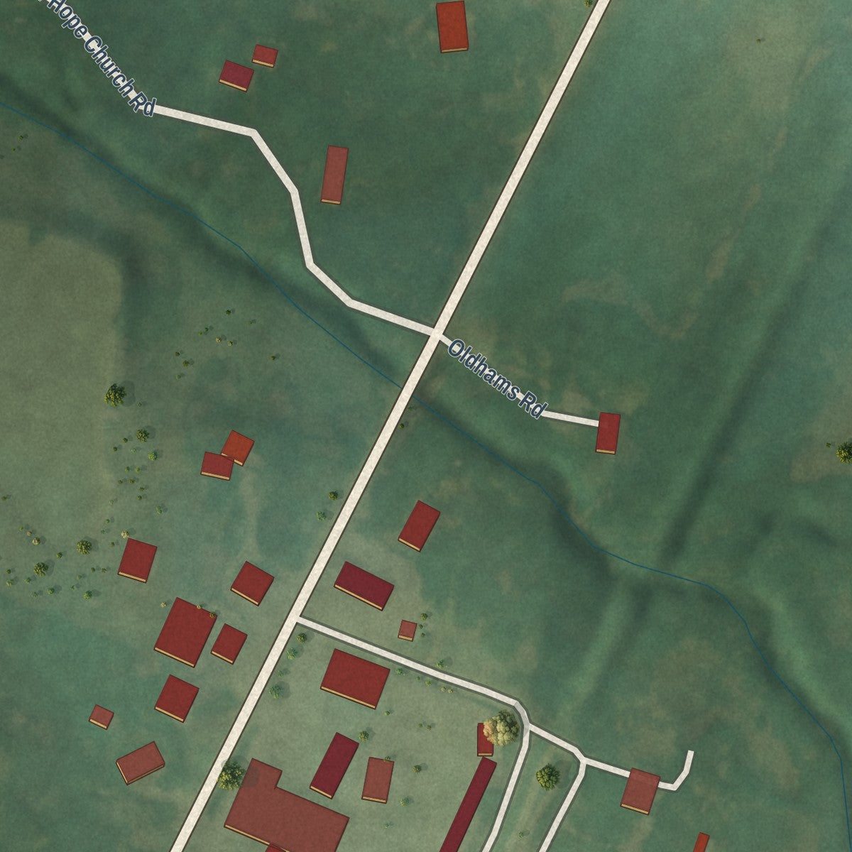 Second close-up of the map of Hickory Valley, Tennessee print showing more streets and buildings