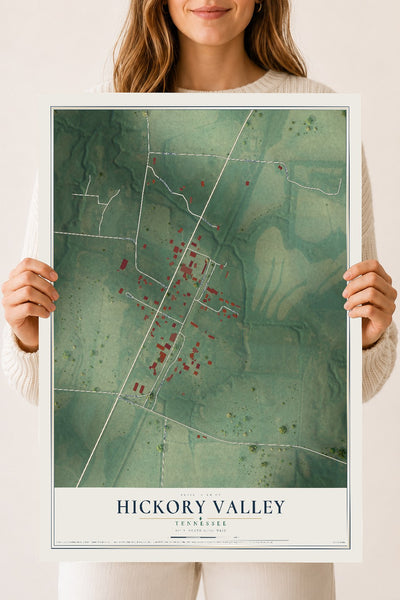 Map of Hickory Valley, Tennessee, 18 x 24 inch unframed archival matte print