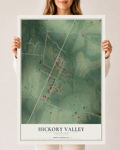Map of Hickory Valley, Tennessee, 24 x 36 inch unframed archival matte print