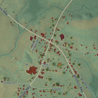 Close-up of the map of Hillsboro, Tennessee print showing street and building detail