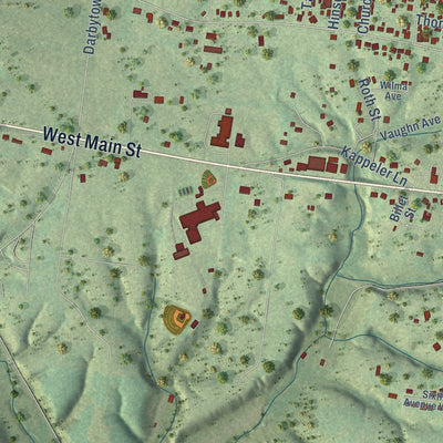 Second close-up of the map of Hohenwald, Tennessee print showing more streets and buildings