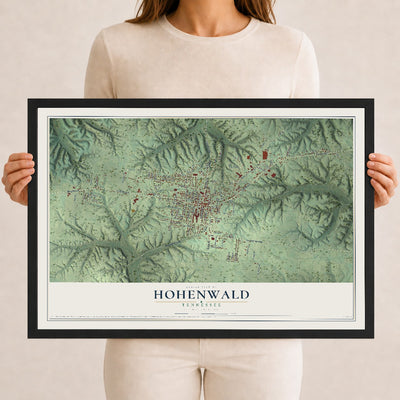 Map of Hohenwald, Tennessee, 12 x 18 inch print in a black wood frame